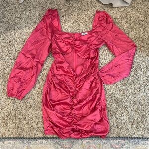 AREA Star Pink Ruched Bodycon Mini Dress with Square Neck Size Large